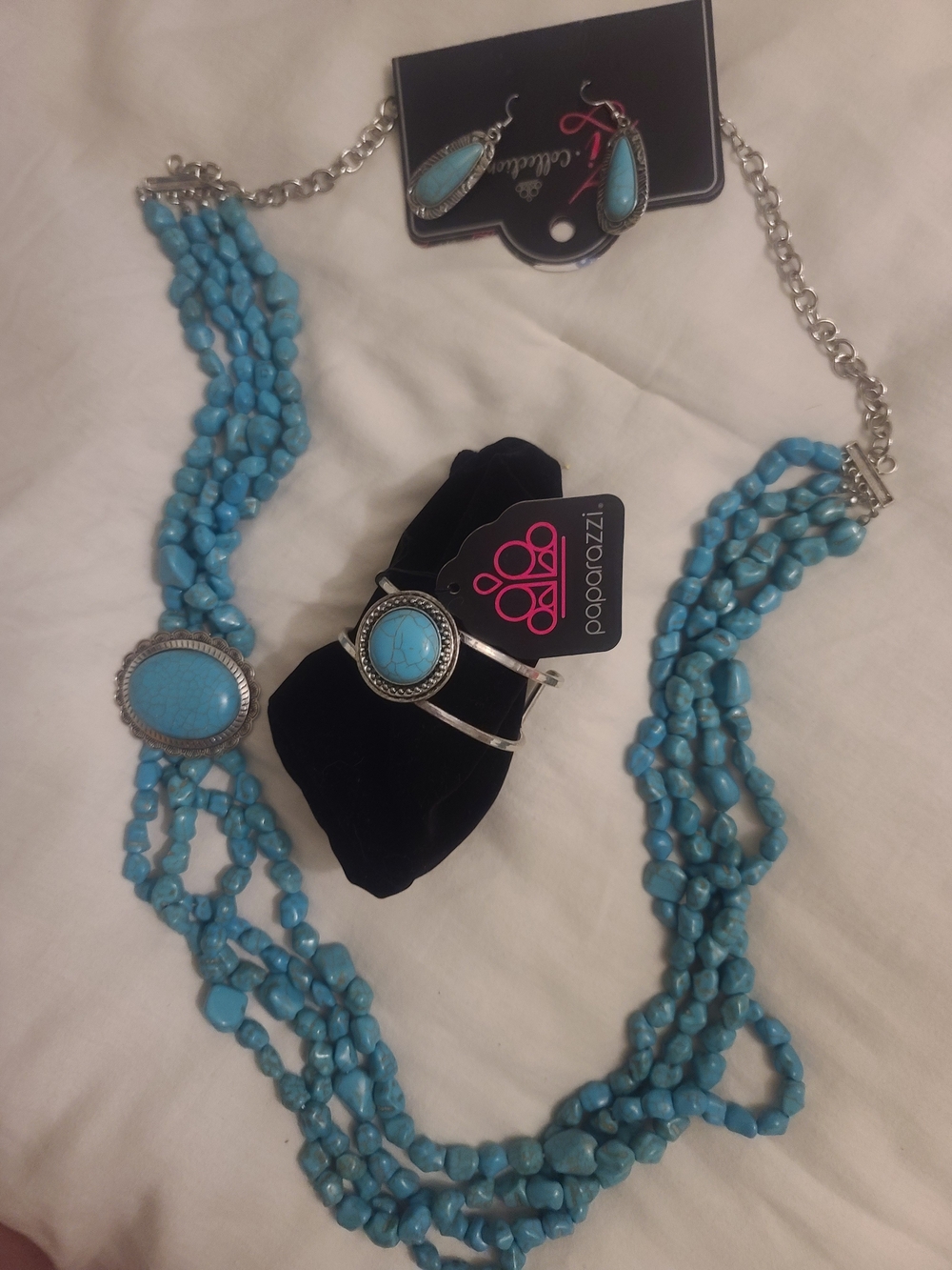Paparazzi Turquoise Multi-strand Necklace with Matching Bracelet and Earrings